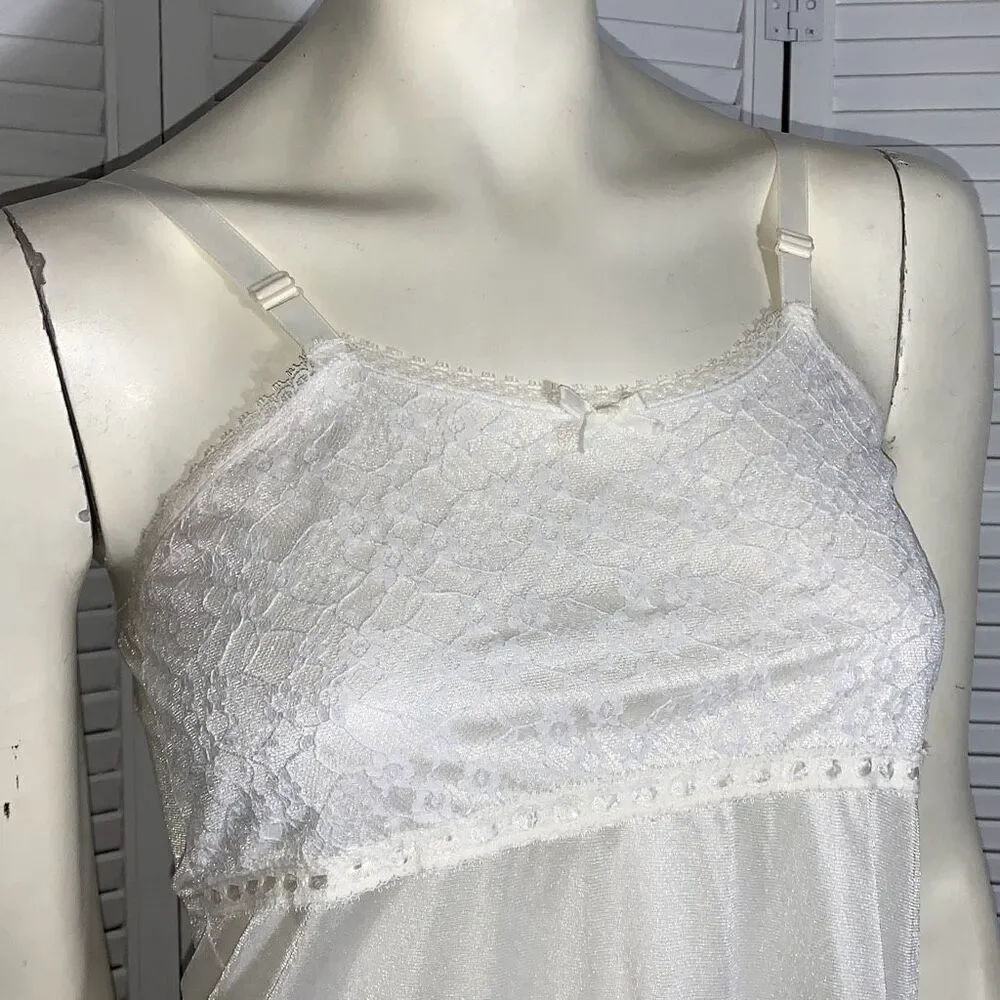 Vintage ILGWU‎ White Empire Waist Short Slip Dress Big Girls 14